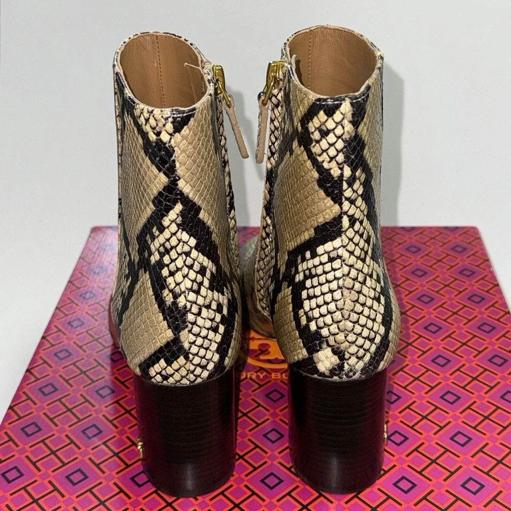 Tory Burch Brooke Bootie Ankle Boots 70MM Round Toe Leather Snake NEW Women's 6